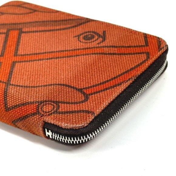 HERMES Horse Steeple PM Compact Wallet Zip Around Folded wallet Canvas Orange - Picture 4 of 12